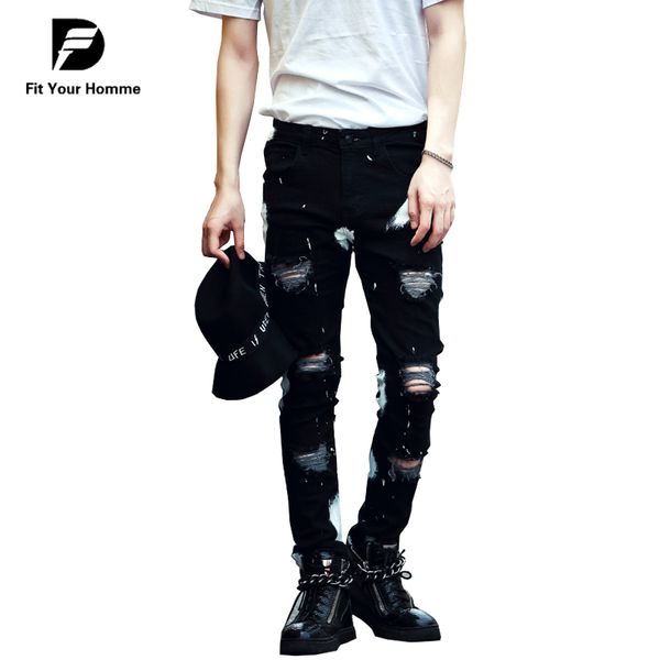 

wholesale-new designer men black jeans skinny ripped stretch slim jean fashion hip hop jeans man casual denim biker pants overalls jogger, Blue