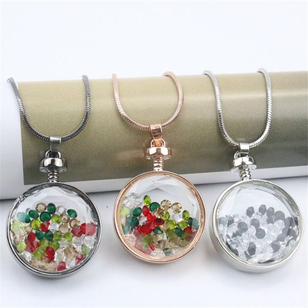 

fashion women long crystal necklace round perfume bottle pendant necklace rhinestone alloy necklace for girlfriend birthday gift, Silver