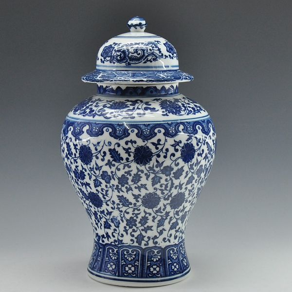 Vorratsflasche Chinesische antike Qing Qianlong Mark blaue und weiße Keramik Porzellanvase Ingwerglas