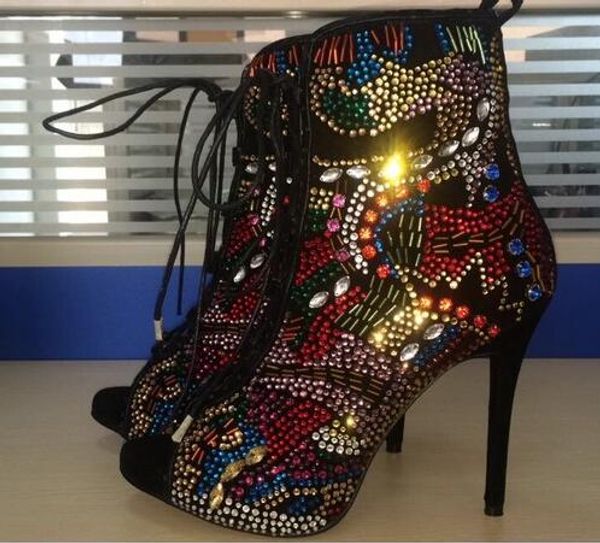 

Colorful rhine tone cry tal ankle boot lace uup open toe lady hort boot hoe