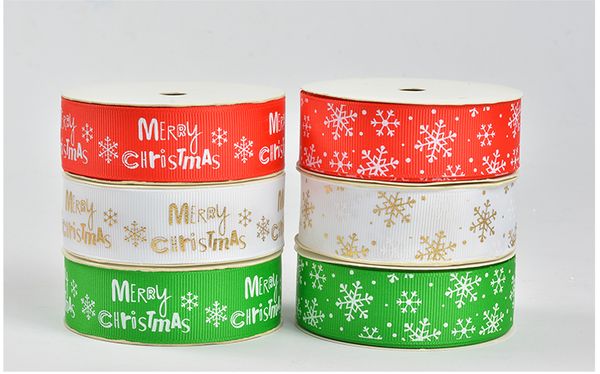 

100yards рулон шириной 25 мм с рождеством христовым красный / зеленый / белый снежинка поток ленты украшения партии поставки diy аксессуары