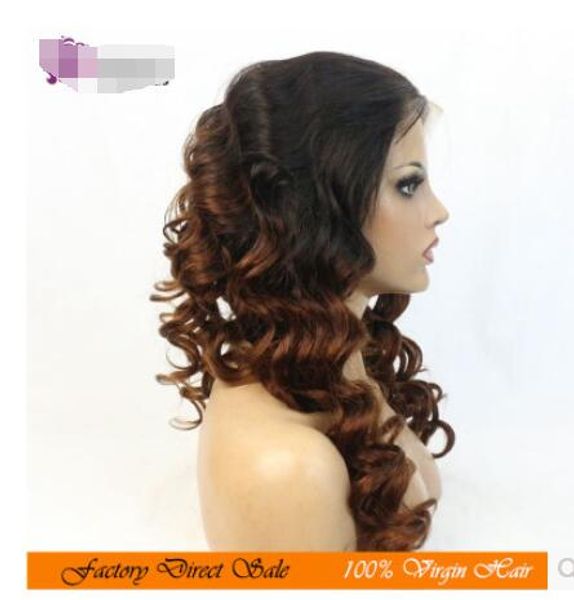 

black gradient light brown front lace handmade 1b / 30 virgin hair full lace wigs, Golden;white