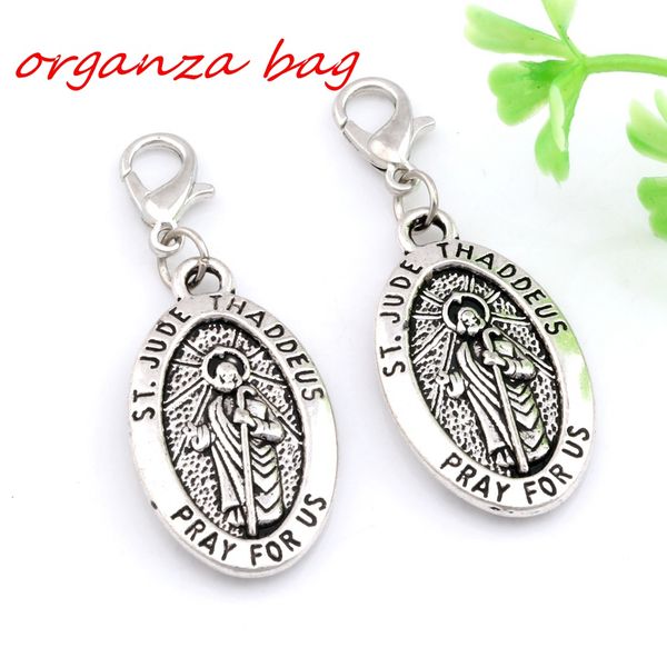 

50pcs/lots Antique Silver & gold Alloy ST. JUDE THADDEUS Jesus Oval Medal Charms Lobster clasp Pendants DIY Jewelry