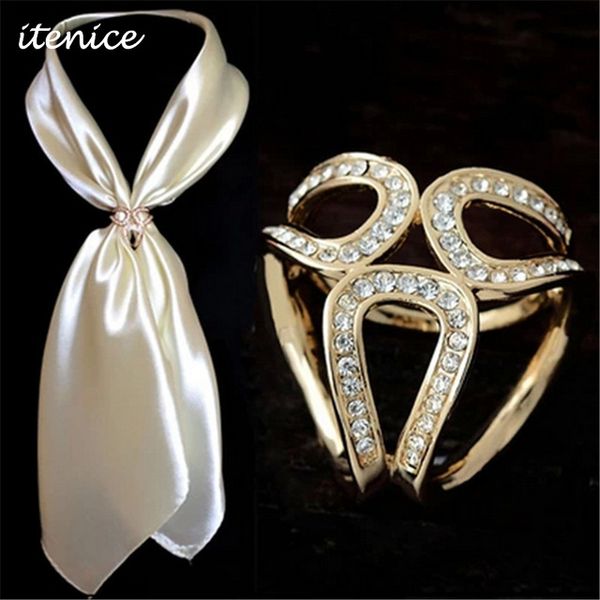 Wholesale- 2016 Fashion Jewelry Gold Silver Crystal Scarf Brooch Wedding Brooch Scarf Clips Flower Lapel Pins Trendy Brooches For Women