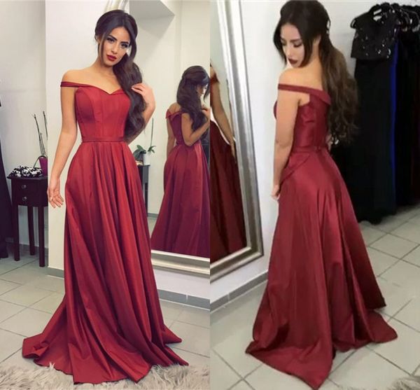 

off shoulder burgundy red prom dresses 2017 women evening dresses satin formal party dresses long vestido de fiesta, Black