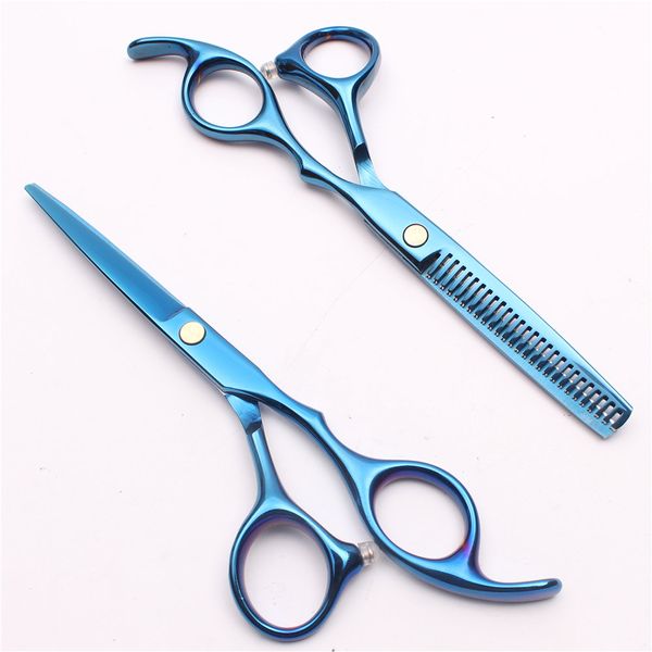 

5.5" 16cm japan 440c blue scissors laser wire customized logo professional human hair scissors barber"s shears salon styling tools