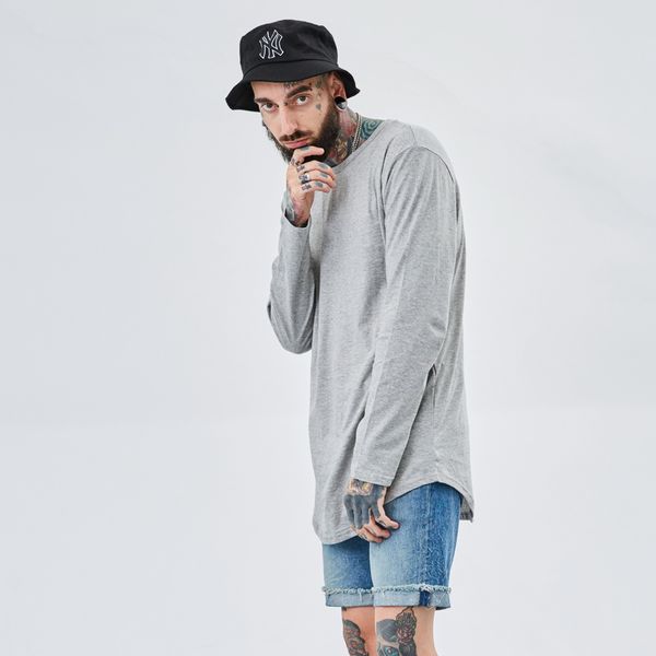

2017 streetwear fashion t shirt hip hop t shirts for men extended longline kanye west loose fit white tshirt tx144 rf, White;black