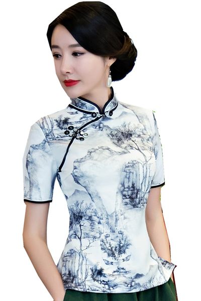 

Shanghai Story с коротким рукавом китайский топ Cheongsam традиционный китайский топ женски