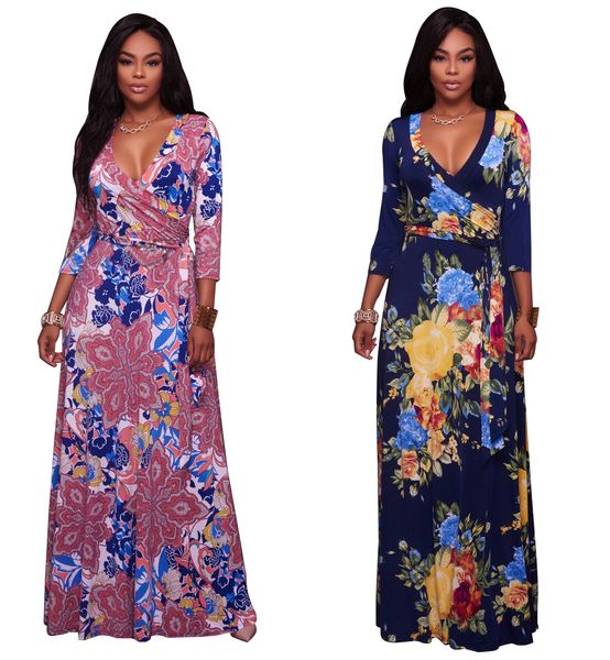 

women bodycon dress printed bandage v-neck style bohemian vintage novelty summer maxi dress vestidos de festa for ladies, Black;gray