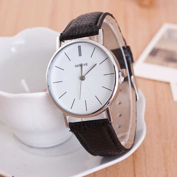 

Мода бесплатная доставка Женева популярные часы Женева, Женева смотреть реальный кожаный ремешок повседневные часы мужчины и женщины
