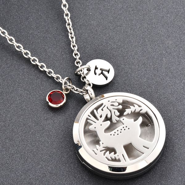 

ijpd0012 deer engraved stainless steel diffuser essential oil locket aromatherapy pendant necklace, Golden;silver
