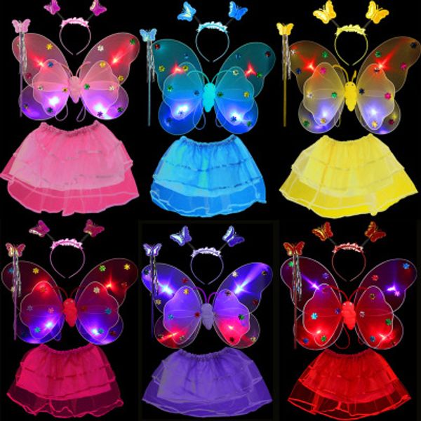 

glowing butterfly wings three - piece suit light children 's performance costume props double - layer angel four - piece suit