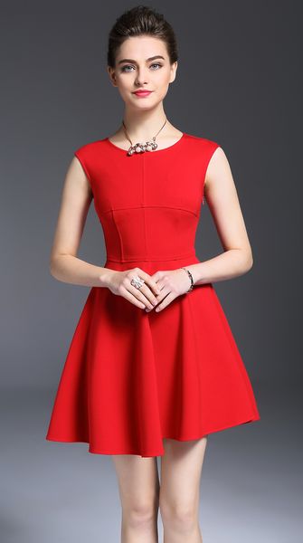 

fashion women a-line dress round neck sleeveless dresses 02hy020, Black;gray