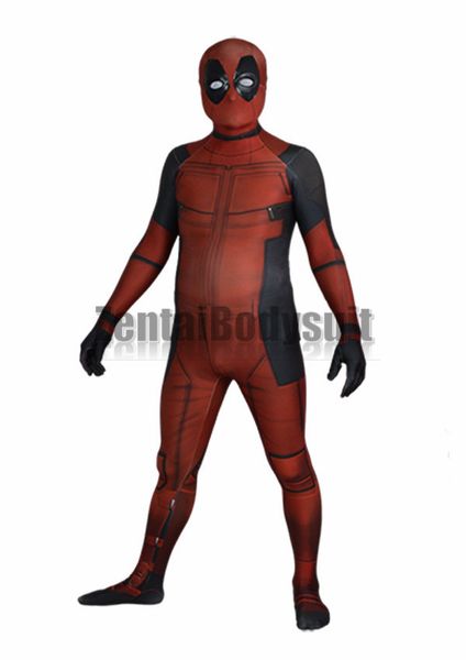 

deadpool costume bodysuit printed spandex lycra zentai costumes with 3d muscle shading, Black;red