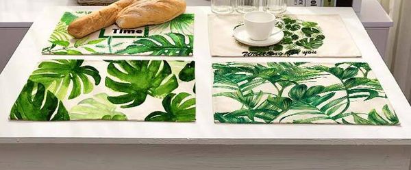 

новый 42x32 см зеленые листья pattern хлопок белье western pad коврик изоляции обеденный стол коврик чаши подставки кухонные принадлежности
