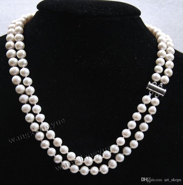 

charming2rows 7-8mm white akoya cultured pearl necklace q26, Silver