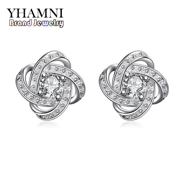 

yhamni new fashion earing for girl pure solid 925 silver cz diamond crystal wedding jewelry charm earing se029, Golden;silver
