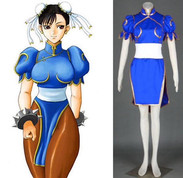 Lutador de rua Chunli Cosplay Azul Outfit Womens Halloween Trajes