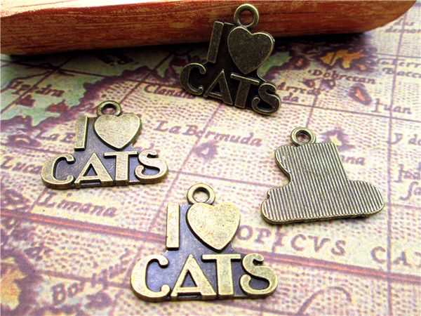 

30pcs of antique tibetan bronze i love cats charms pendants 23x21mm, Bronze;silver