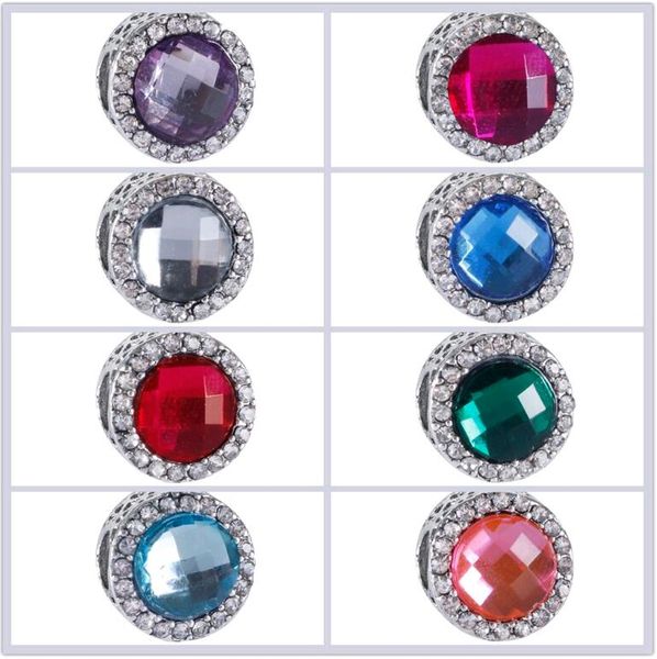 

large hole acrylic opal metals alloy loose beads with rhinestones for european diy bracelet jewelry making wholesale, Black