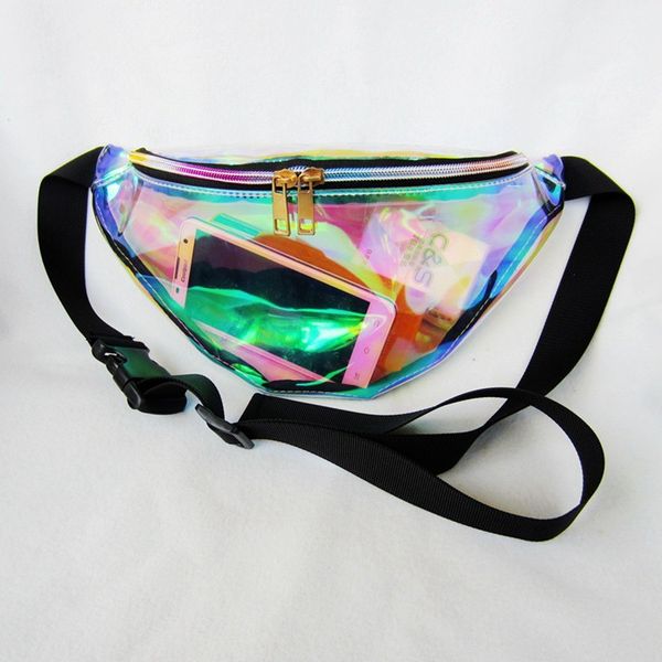 

waist women reflective packs beach sport fanny laser translucent bags designer 1pc hologram rainbow bag pu metallic waist bag ruldr, Red;black