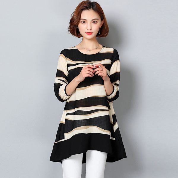 

elegant women shirts striped chiffon blouse three quarter sleeve plus size casual blouses blusas feminina, White