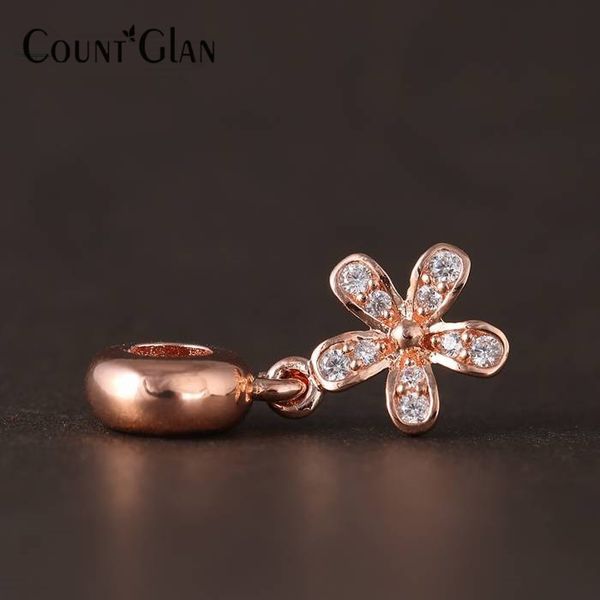 

2016 spring new rose gold plated dazzling daisy dangle charm beads 925 sterling silver flower pendant fits charm bracelets, Black