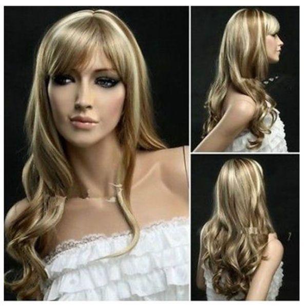 

new fashion mix blonde long wavy cosplay wig ing, Black