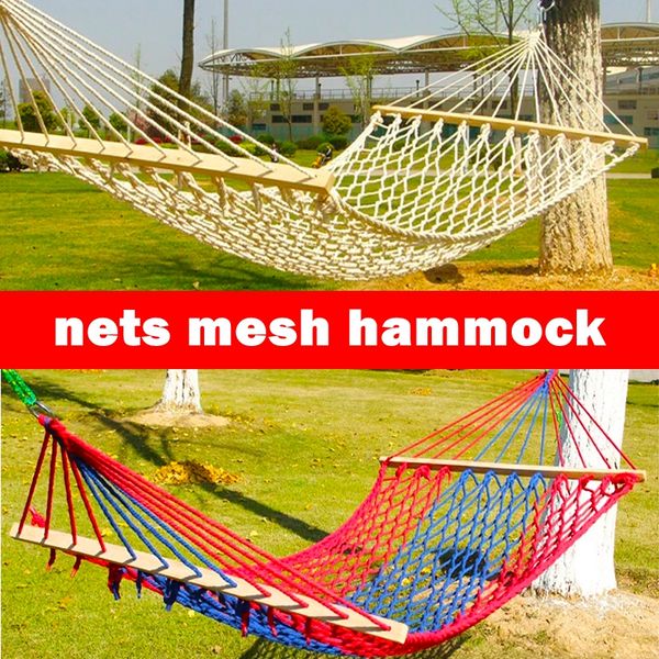 

wholesale- vacation sunny cotton rope nets mesh hammock outdoor woods camping swing army single/double hammock casual 150kg bearing cot bed