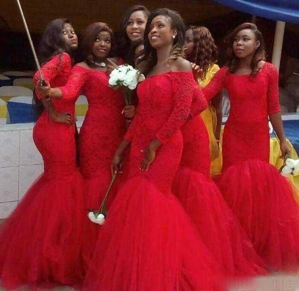 

plus size long sleeve lace mermaid bridesmaid dresses red tulle arabic party maid of honor evening gowns for wedding guest 2017, White;pink