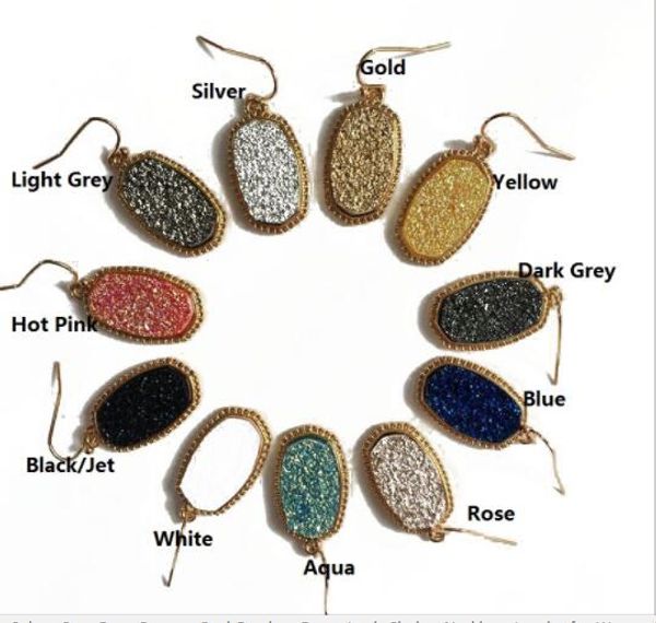 

christmas gift fashion gold plated faux druzy oval drop earrings for women resin quartz oval geometric dangle earrings jewelry, Silver