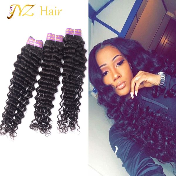 

jyz малайзии глубокая волна девственные волосы 3 пучки бразильские глубокая волна перуанский плетение волос вьющиеся пучки человеческих воло, Black