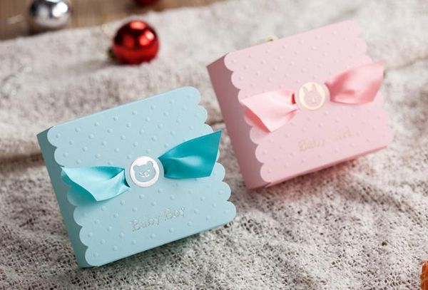 Babyparty-Süßigkeitsbevorzugungsbox Blau Rosa Kreative Partydekorationen Baby Mädchen Junge Süßigkeiten Taschen Hochzeit Weihnachten Geburtstag Kinder Geschenkpapier