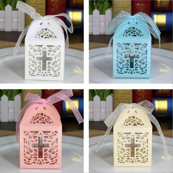 

Baby Shower Favor Cross Candy Box Элегантный Лазерная Резка Свадьба День Рождения Крещение Вече