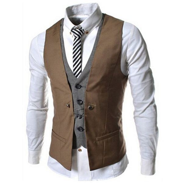 All'ingrosso- Nuovo elenco Gilet da uomo Fashion Brand False Two Design Gilet Maschile Casual Slim Fit Suit Gilet Uomo Plus Size M-XXL 6 COLOR