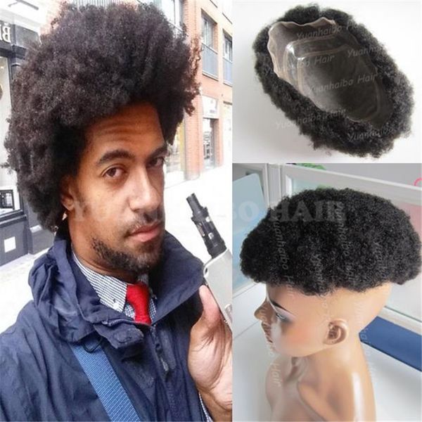 Men Hair Toupee Black Color Afro Kinky Curl Indian Short Hair High