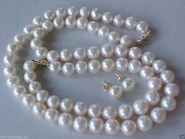 

genuine white akoya pearl necklace bracelet & earrings set, Black