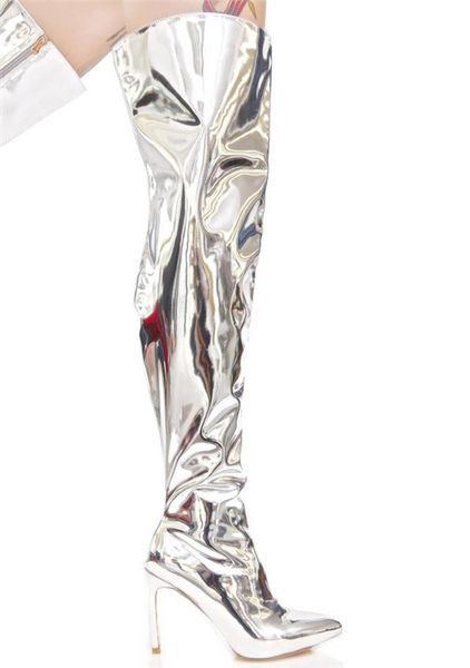 Großhandel Neueste Kim Kardashian Stilettos Silber Gold Spiegel Leder Metallic Overknee Damen Stiefel Mode Oberschenkel Hohe Booties Party Kleid SILBERNE OVERKNEE STIEFEL Alles anzeigen SCHUHE DAMEN | ZARA
