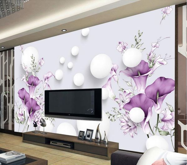 

custom any size modern simple horseshoe flowers three - dimensional mural tv background wall