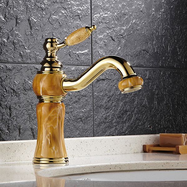 

european style single hole bathroom sink faucet with jade painting/ golden 360 rotatable bathroom vessel sink faucet hs331