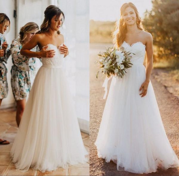 

sexy white tulle beach свадебные платья 2017 милая кружева бальное платье простые дешевые свадебные платья плюс размер страна свадебное плат