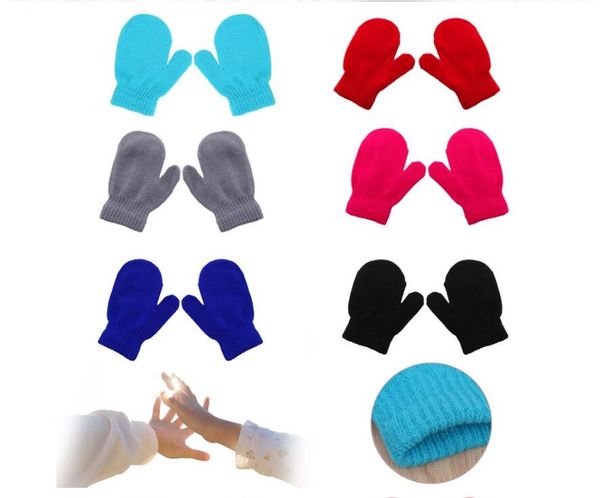 

candy color baby girls boys winter warm glovers toddlers cartoon baby kids warm kinting gloves mittens, White