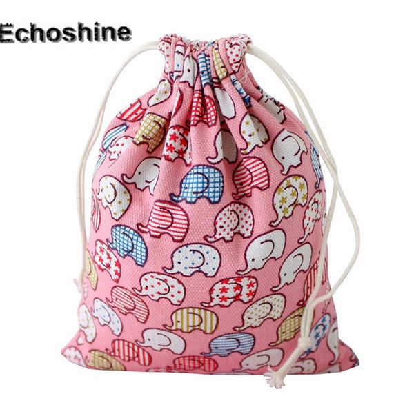 

wholesale- 2016 luxury pink elephant printing women drawstring bag beam port storage gift bag cotton cloth small pouch