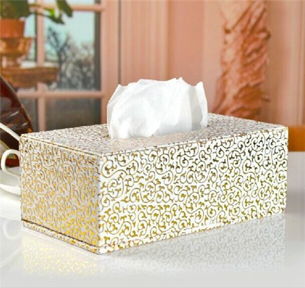 

wholesale- europe decorated tissue boxes gold carved leather tissue box seat type paper napkin holder for removable tissue