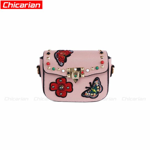 

chicarian fashion kids butterfly rivets shoulder bags teenagers girls messenger bag stylish women mini brands bag kid designer purses ca006, White