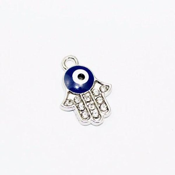 

100pcs/lot evil eye fatima hamsa hand enamel charms for diy bracelet bangles jewelry making crystal hand charm wholesale, Blue;slivery