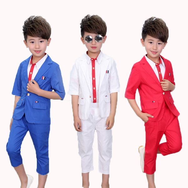 

baby prom suits ( blazers + shirts + pant ) summer wedding flower girls dress blue white red child boy party suits