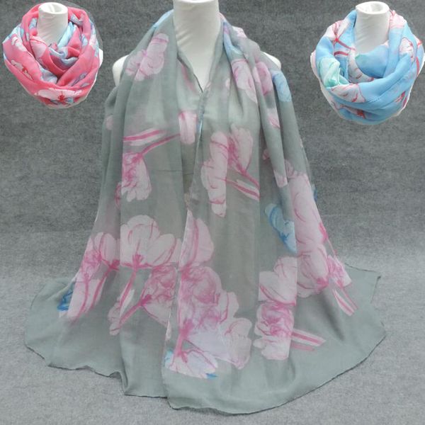 Kapok-Blumendruck, Voile-Baumwolle, Infinity-Schal, modischer runder Schal, große Größe, lange Schals für Damen rund um Schals