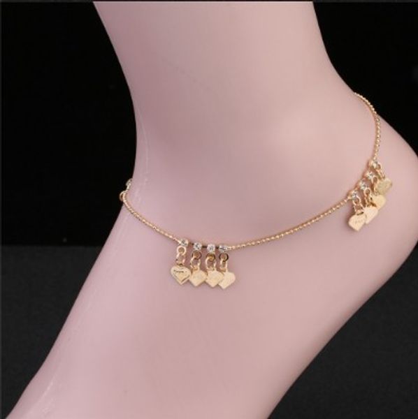 

punk ankle bracelets 18k rosegold tone peach heart tassel anklet chain foot chains barefoot beach sandals gothic girls anklets, Red;blue