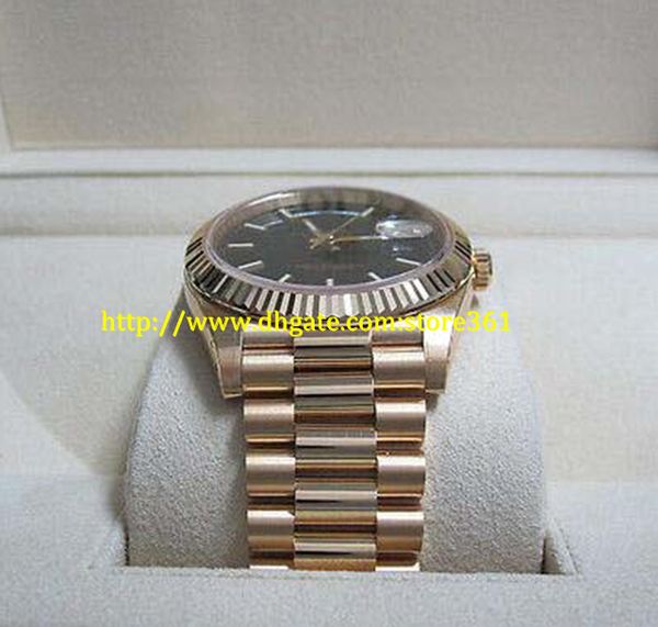 

store361 new arrive watches automatic mens watches new day date 228238 40mm 18k yellow gold black diagonal motif dial watch, Slivery;brown